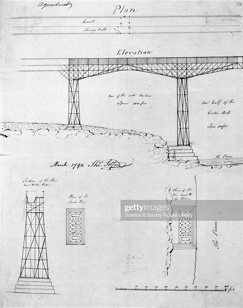 Llun cynnar o Bontcysyllte  Early Pontcysyllte drawing