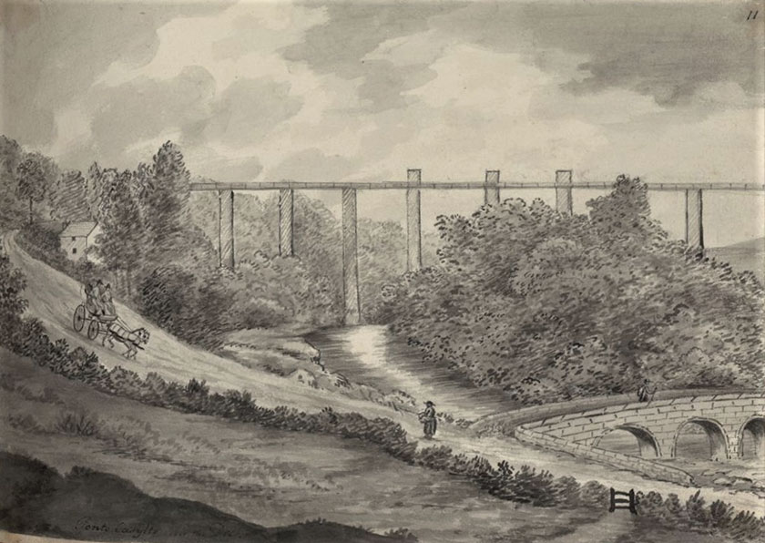 Dyfrbont yn cael ei hadeiladu Aqueduct under construction