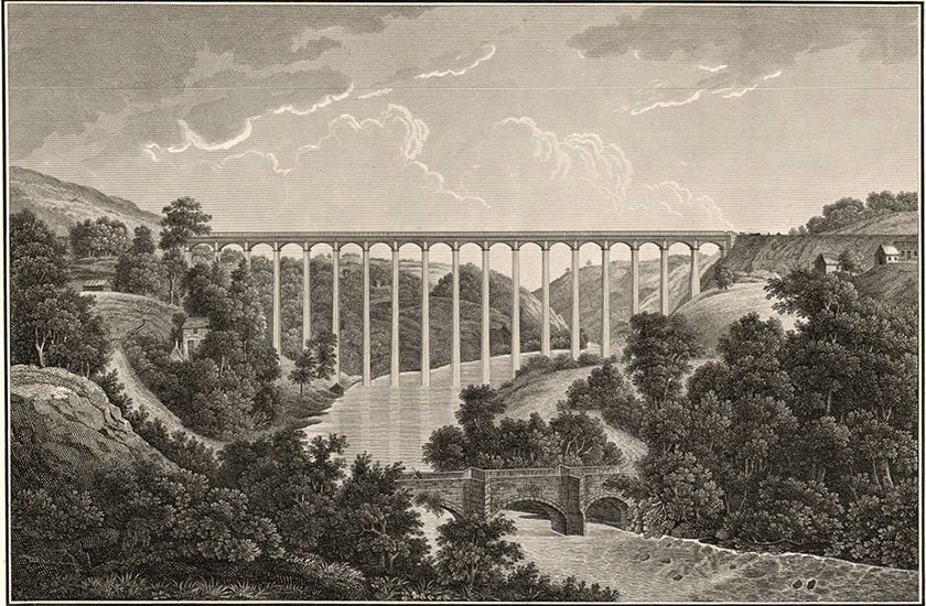 Cymharu gyda’r hen bont – ysgythriad Ffrengig Comparison with old bridge - French engraving