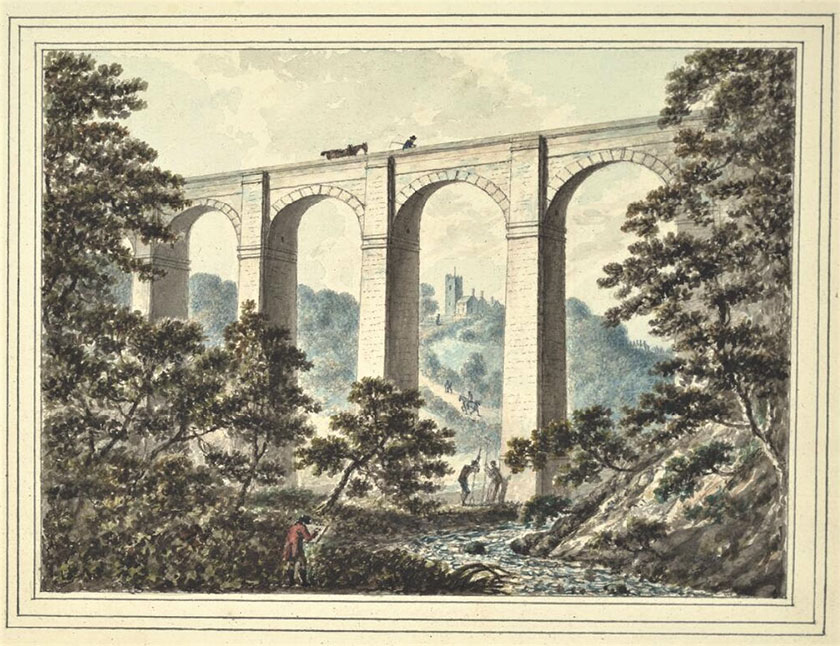 Dyfrbont y Waun gydag artist Chirk Aqueduct with artist - John Ingleby