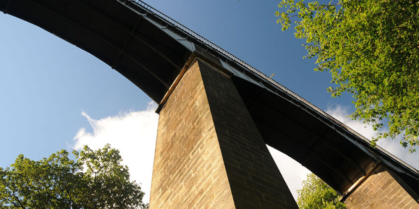 Looking up at pontcysyllte aqueduct piers