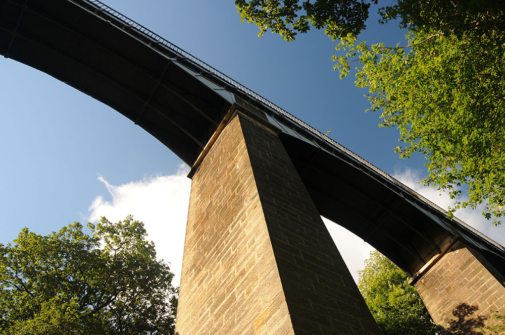 Looking up at pontcysyllte aqueduct piers